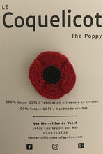Charger l&#39;image dans la galerie, Broche coquelicot - fait main - coton certifié GOTS
