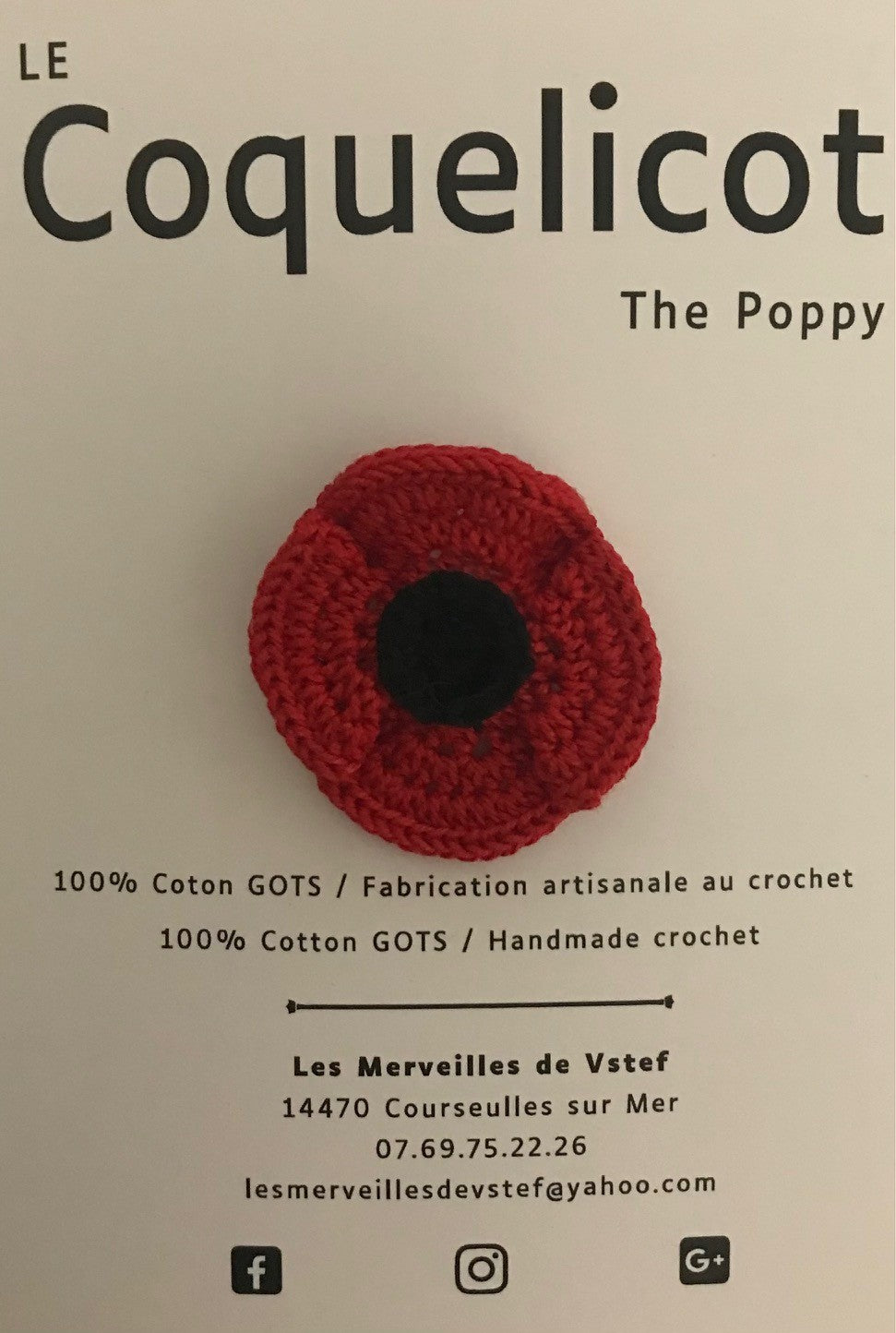 Broche coquelicot - fait main - coton certifié GOTS
